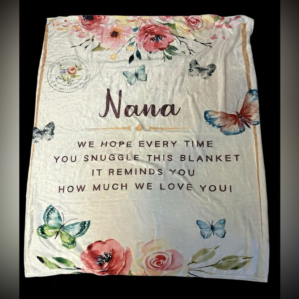 Nana Floral & Butterfly Plush Throw - Cream